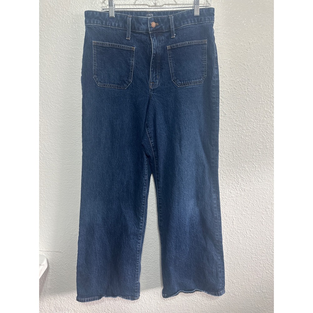 J.Crew Curvy Full-Length Slim Wide-Leg Jeans Dark Wash Patch Pocket Size 30